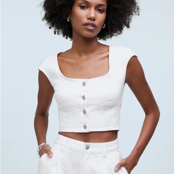 Madewell Tops - Madewell White Button-Front Crop Top